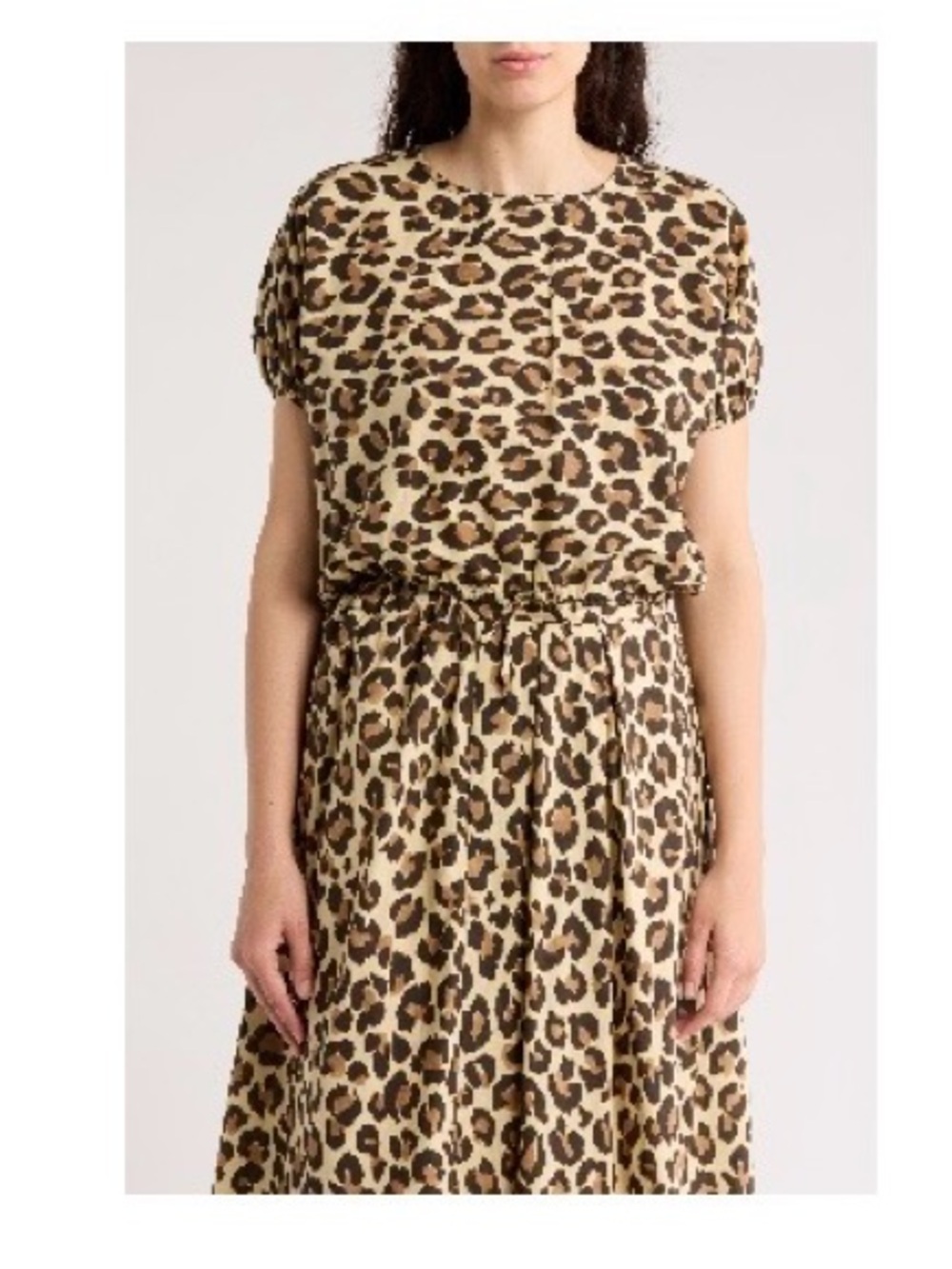 T Tahari Leopard Print Tie-Hem Puff Sleeve Crop Top - Brown/Black